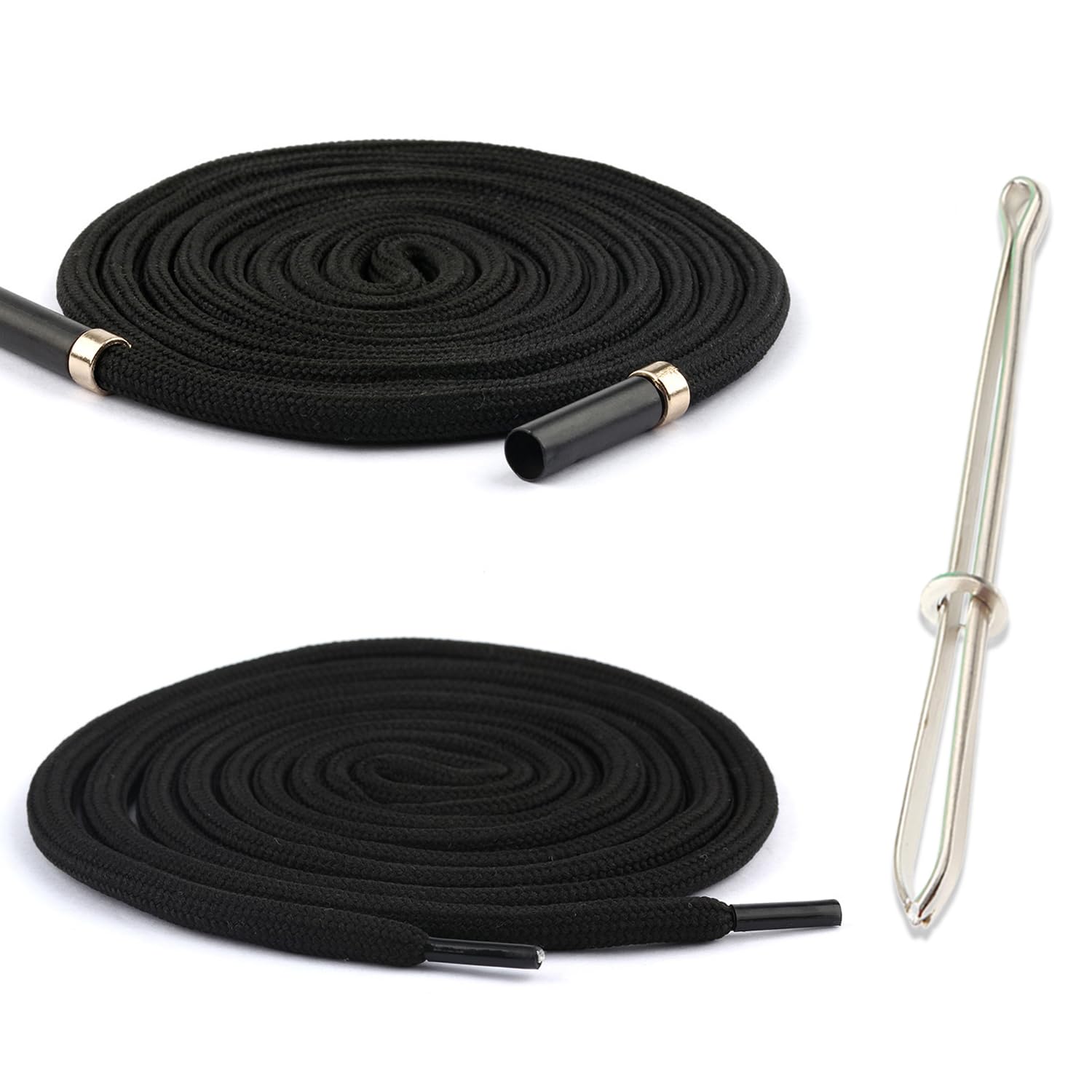 TORMEN Replacement Drawstrings Drawcords 51IN Cotton Drawstring Cord with Easy Metal Threader Adjustable Easy to Install Perfect for Hoodies Activewear2 Pcs Metal, (2 Pcs Black