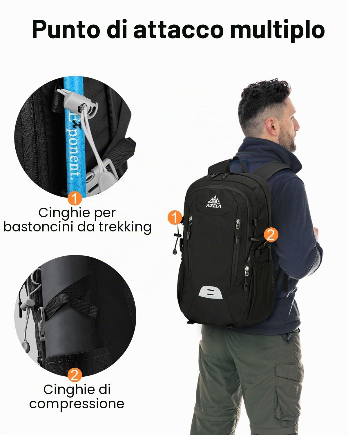 20L Zaino Escursionismo Uomo Donna, Zaino Trekking Piccolo per Montagnacon con Striscia Riflettente, Zaini Viaggio Multitasche per Sportivo Campeggio, Nero