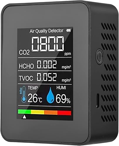 LANRU Monitor portátil de calidad del aire Detector de CO2 para interiores, 5 en 1, formaldehído HCHO TVOC, probador LCD de temperatura y humedad,