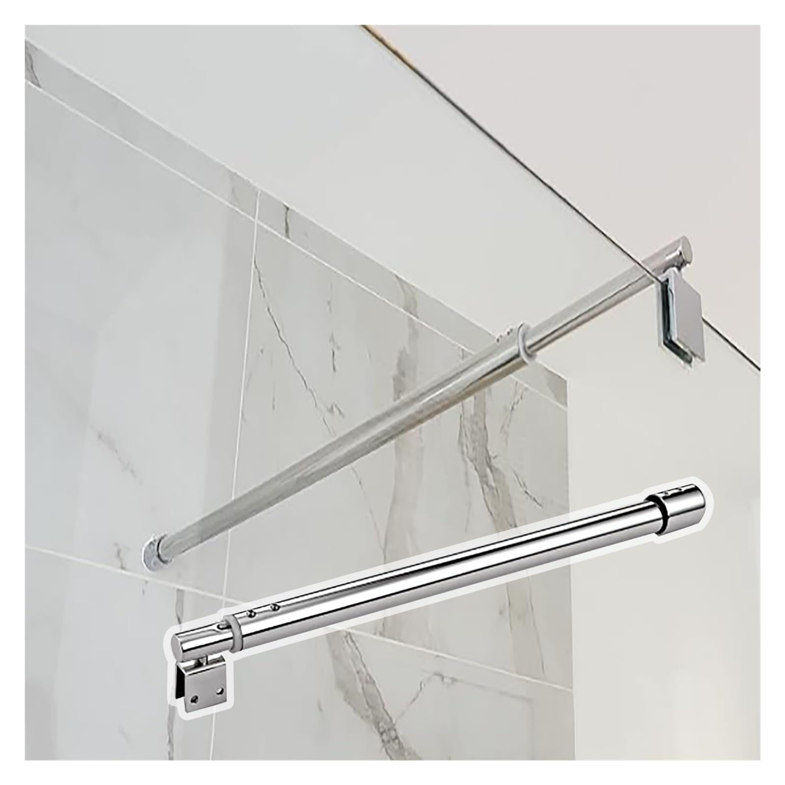 Barra di Supporto stabilizzatrice per pareti divisorie in Vetro Senza Telaio per acquari - Asta di Supporto Regolabile per Porte in Vetro con Base Girevole, Spessore 8-12 mm, Lunghezza 11,8-