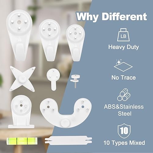 Miniatura 10 de COVITKAN Kit de 50 ganchos para colgar fotos ganchos resistentes para estucohormigónparedes duras sin taladrar clavos invisibles y carga de peso de