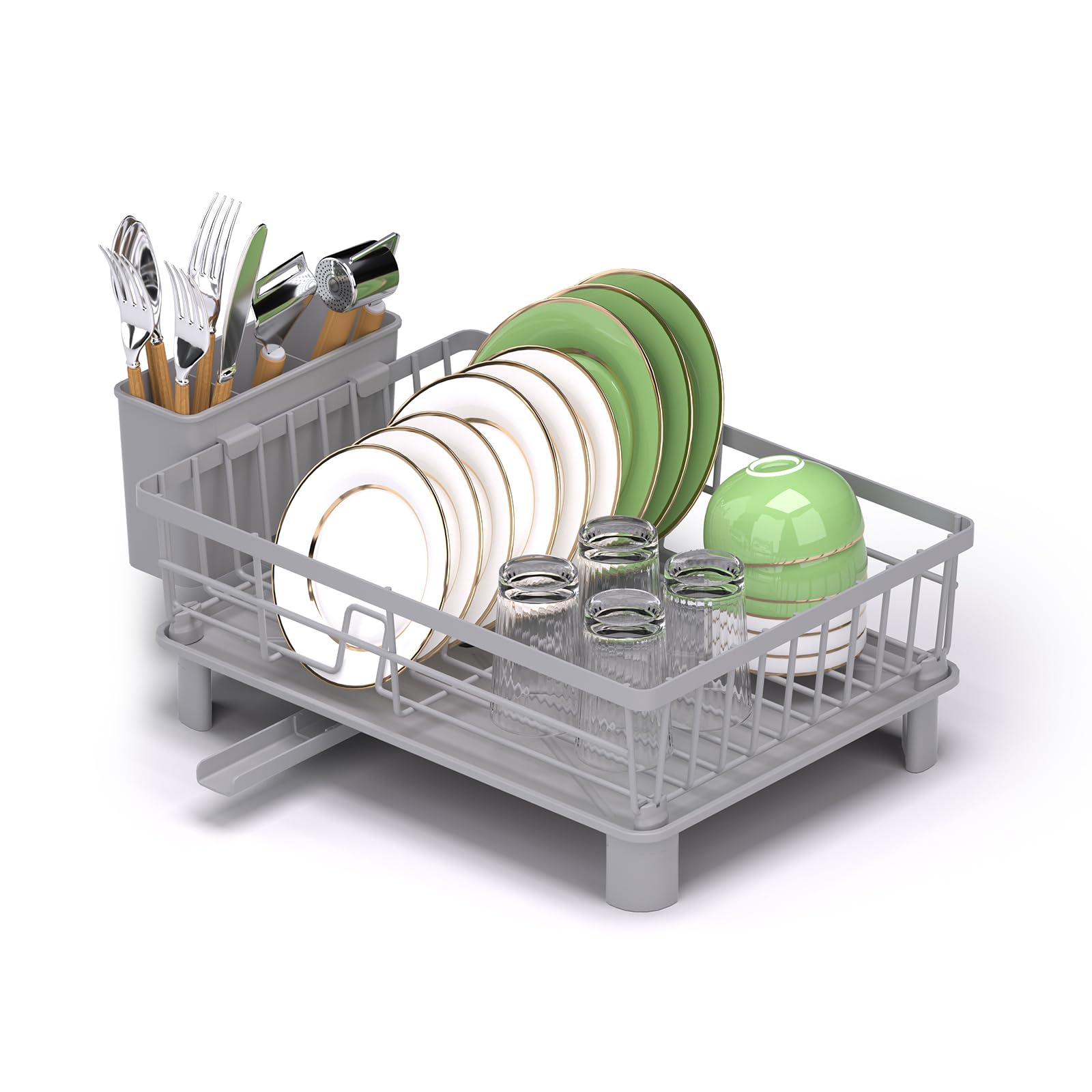 Egoutoire Vaisselle Cuisine,Égouttoir à Vaisselle en Acier Inoxydable avec Porte-Ustensiles,Egouttoir avec Plateau d'égouttage,Drainage Automatique,Rangement et Organisation de Cuisine