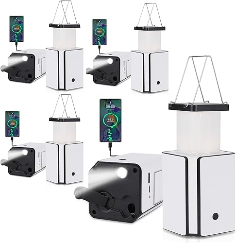 Paquete de 4 linternas solares LED recargables de emergencia, recargable solar blanca, tipo C recargable, generación de energía de manivela de luces