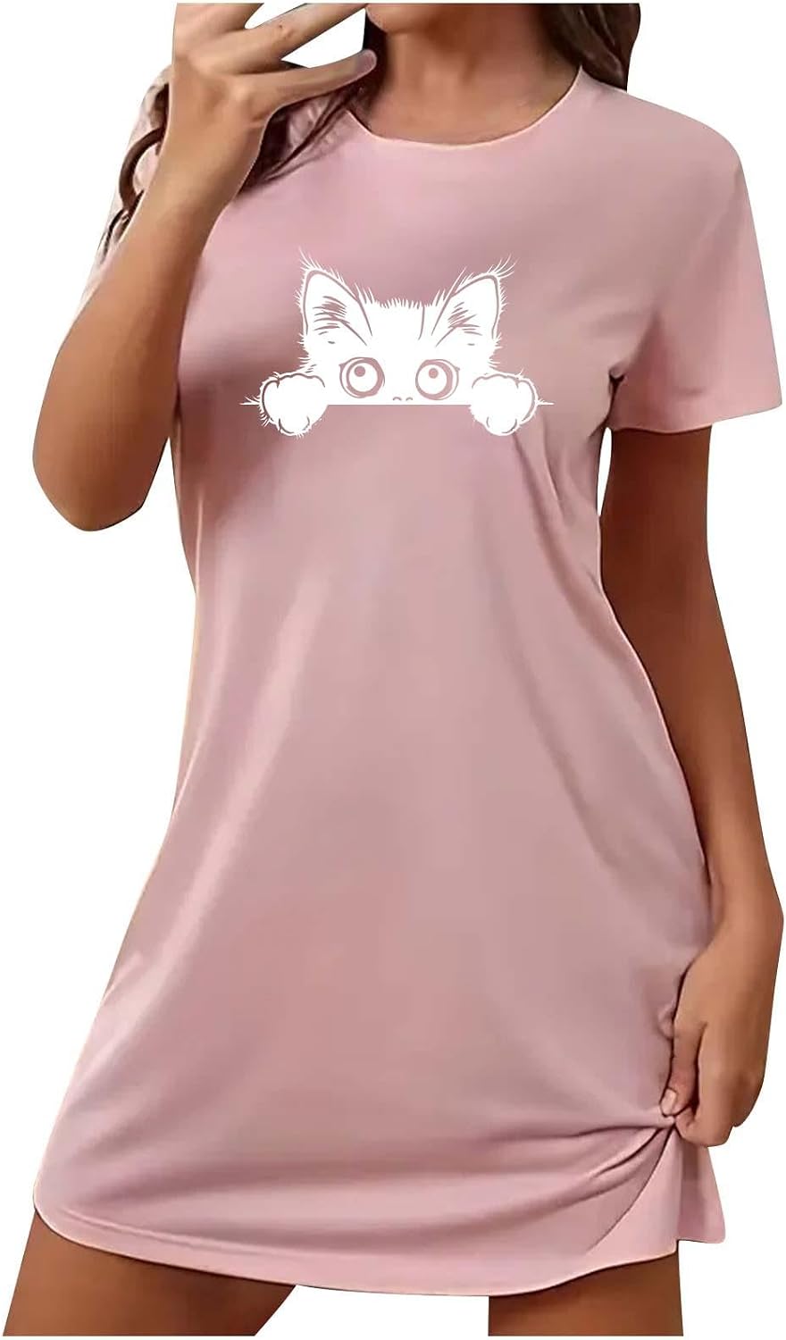 Ladies Short Sleeve Sleep Shirts Cozy Short Nightgown for Women Cute Graphic Loungewear House Dress Soft Sleepwear
