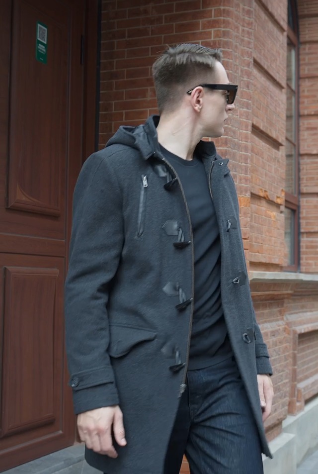 BGSD Men's Tyson Wool Blend Leather Trimmed Toggle Coat Navy Large