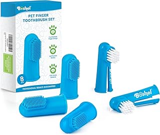 Boshel Dog Finger Toothbrush, Deep Teeth Cleaning Tooth Brushing Kit, Blue for Small and