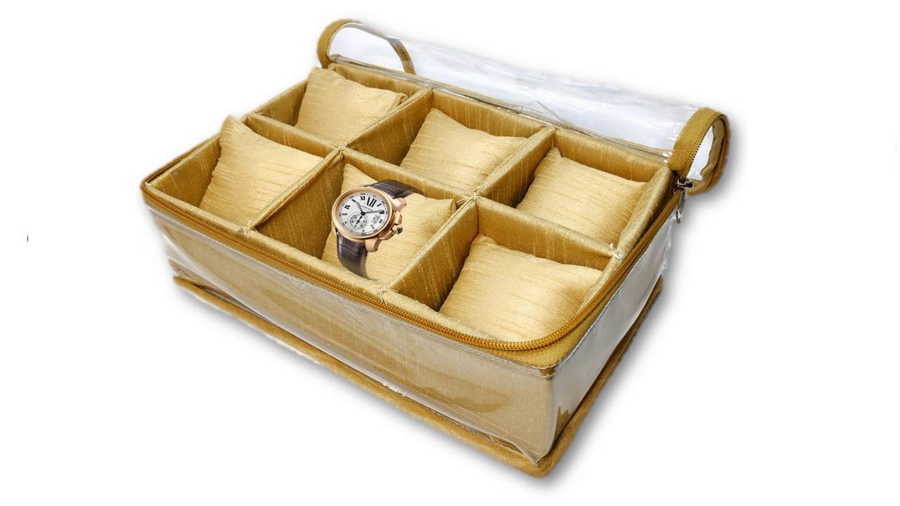 iShine Transparent Top Raw Silk Travel Wrist Watch Storage/Bracelet Cover/Gift Case Organizer Box Pouch with Six Roll (Gold) (B08H8XWQ5N) Amazon Price History, Amazon Price Tracker