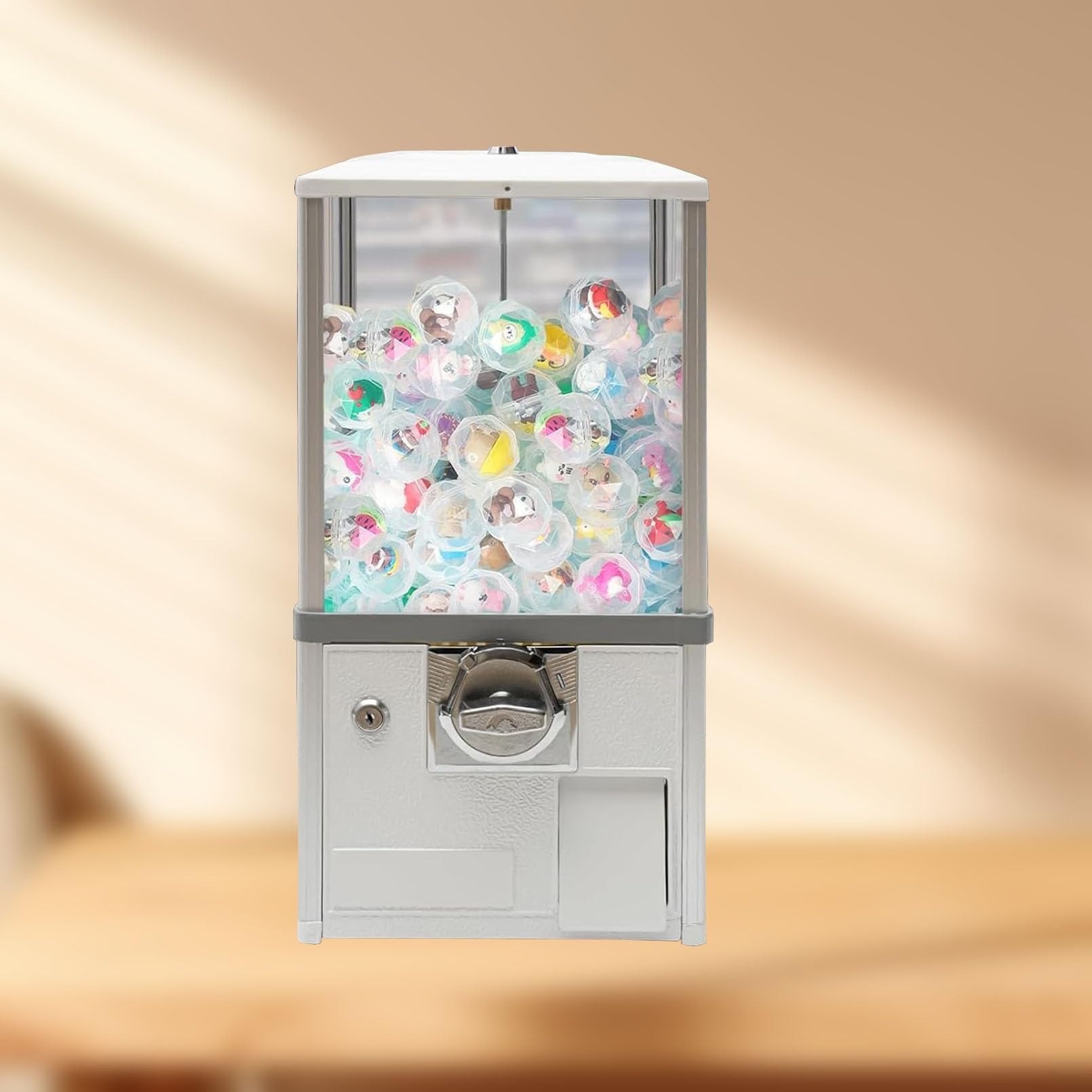 Verkaufsautomat mit Münzeinwurf,Großer Bonbon und Kaugummiautomat,Münzbetriebener Süßigkeitenautomat,Automatischer Kapsel Automat für Einzelhandelsgeschäfte,für Kapselspielzeug mit 4,5-5,5cm(White,1 E