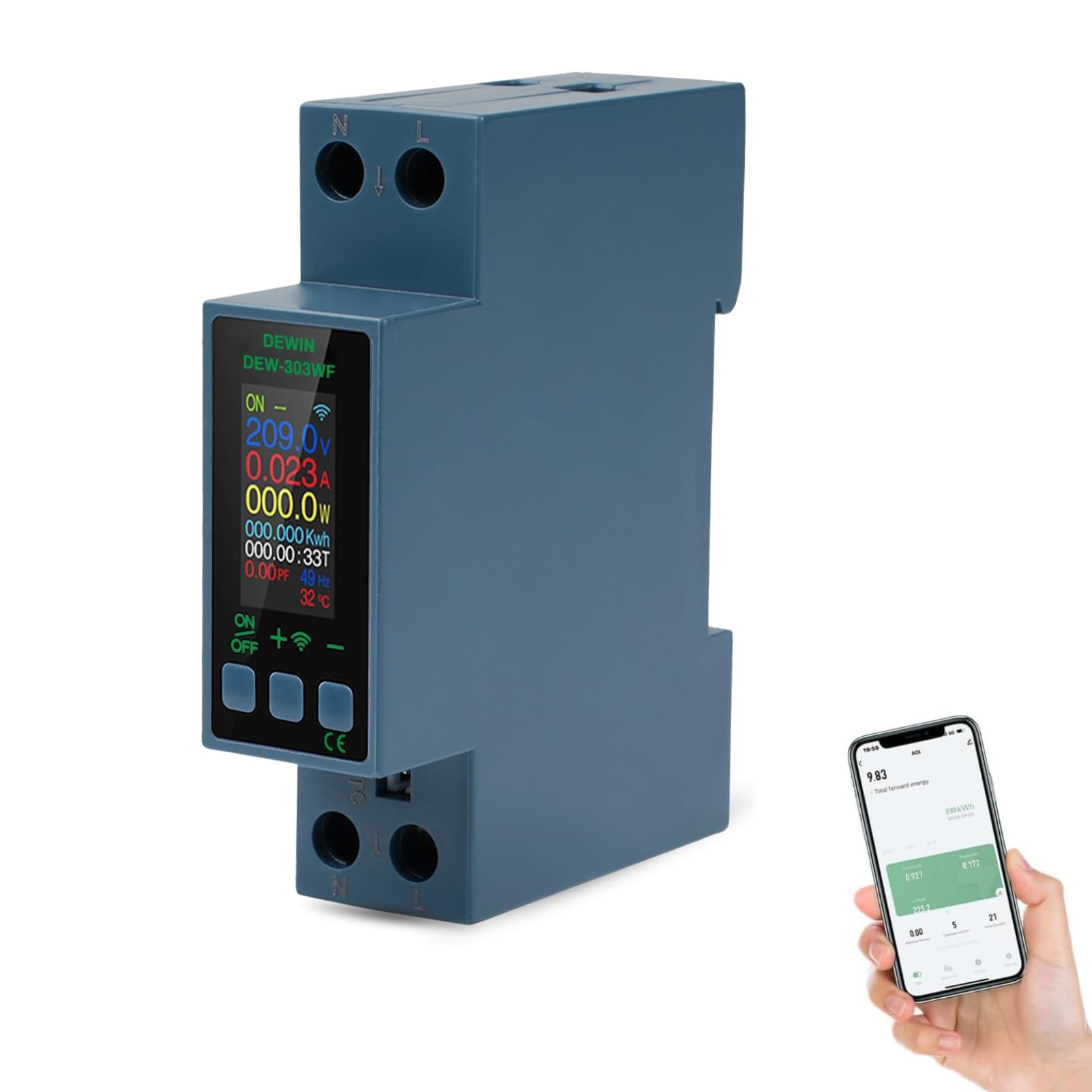 DEWIN Multifunkcyjny miernik napięcia AC i prądu AC85-290V/40A, z wyłączeniem przegrzania i przeciążenia (8 w 1 wifi)