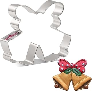 LILIAO Christmas Double Bell with Bow/Ribbon Cookie Cutter - 4.3 x 3.5 inches - Stainless Steel