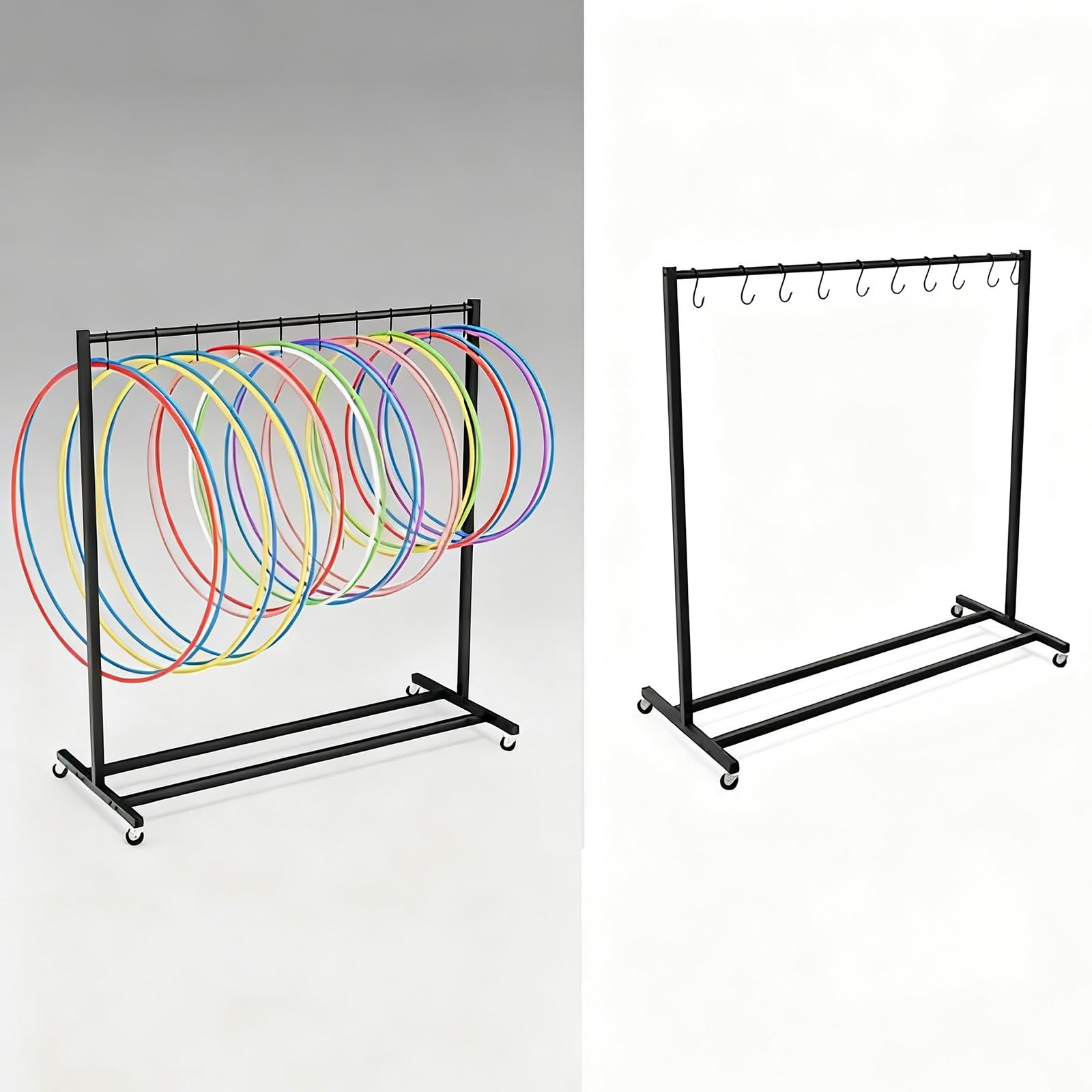 Hula Hoop Halterung Aufbewahrungswagen für Hula-Hoop-Reifen, Seilspring-Organizer mit Rädern, mobiler Ausstellungsständer für Sportgeräte für Schule, Geschäft