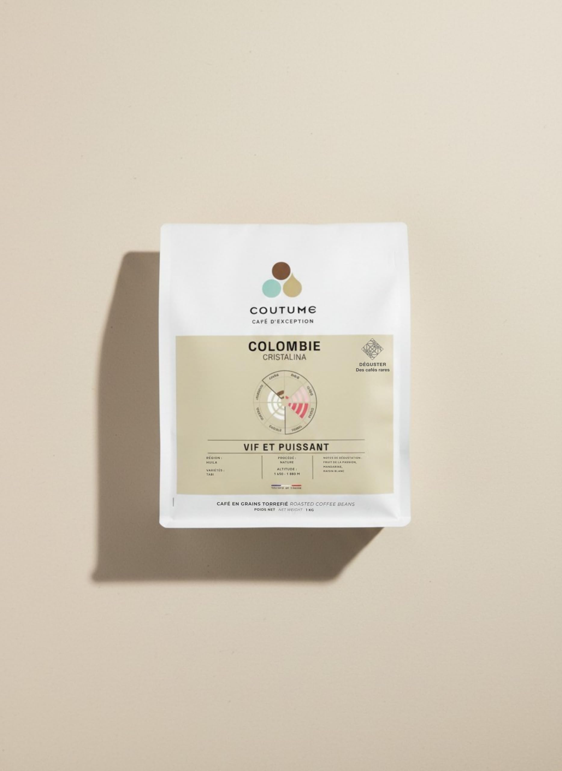 Coutume - Café en Grain Colombie La Cristalina 1kg - Café de Spécialité 100% Arabica, Café Torréfacteur Français, Torréfaction Artisanale - Fraîchement Torréfié