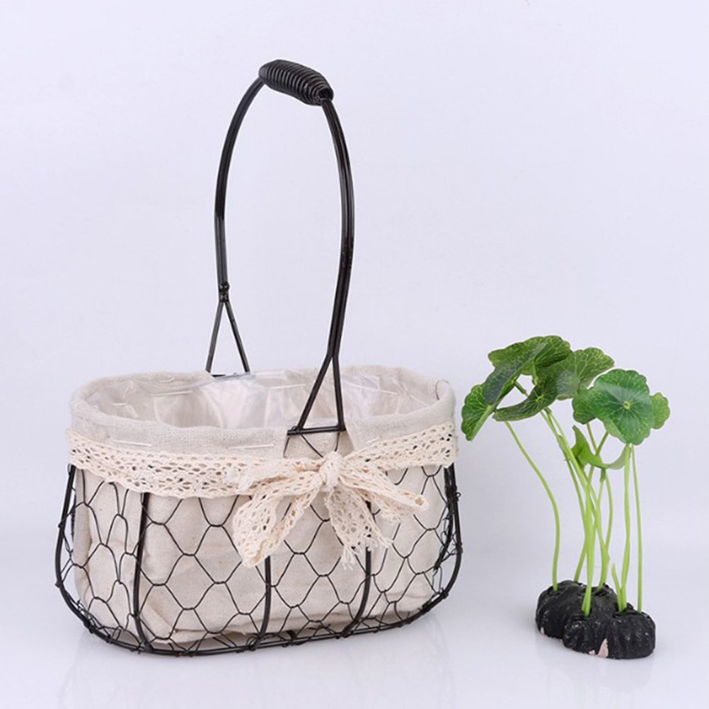 Yardwe Wedding Girl Basket Rustic Iron Basket Wedding Party Decorations Supplies (Dark)