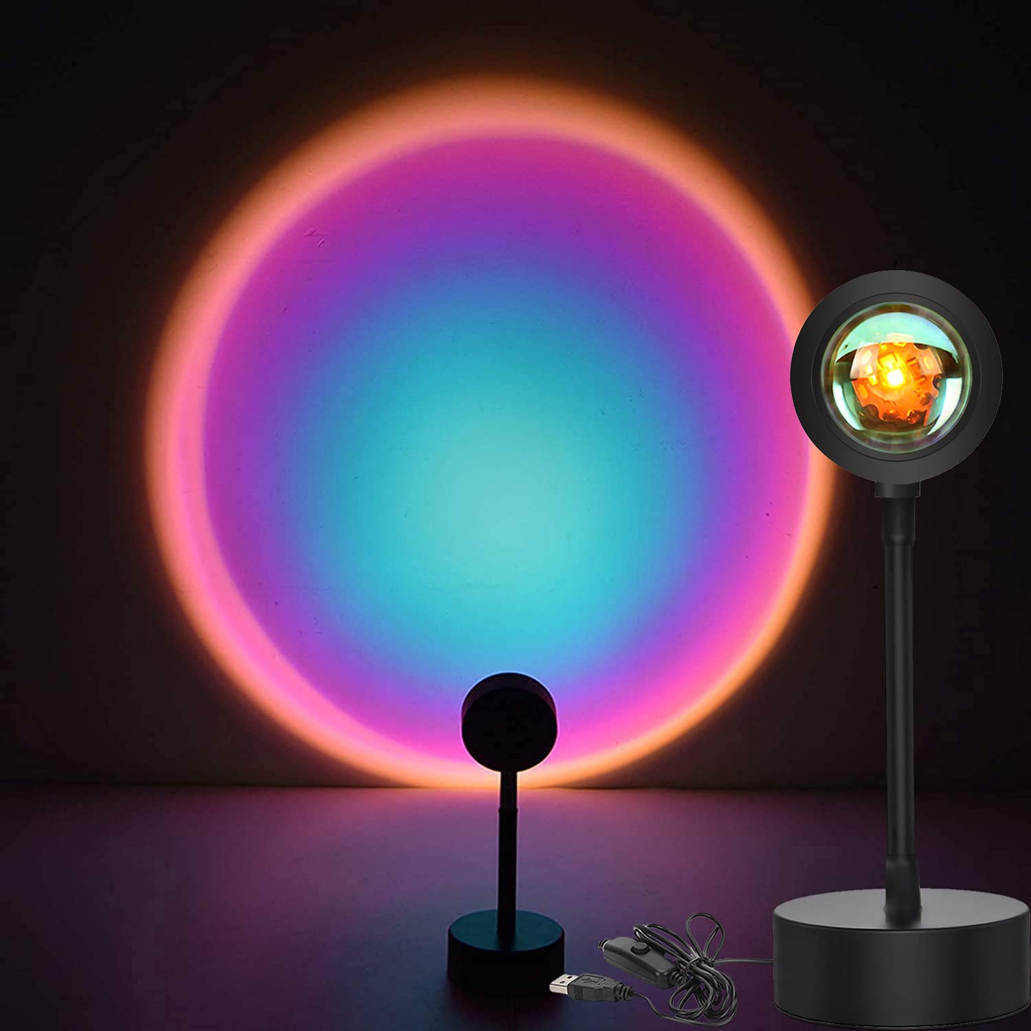 Sunset Lamp Projector 180 Degree Rotation Sun Projection Light Led Night Light Floor Lamp with USB Port Sunset