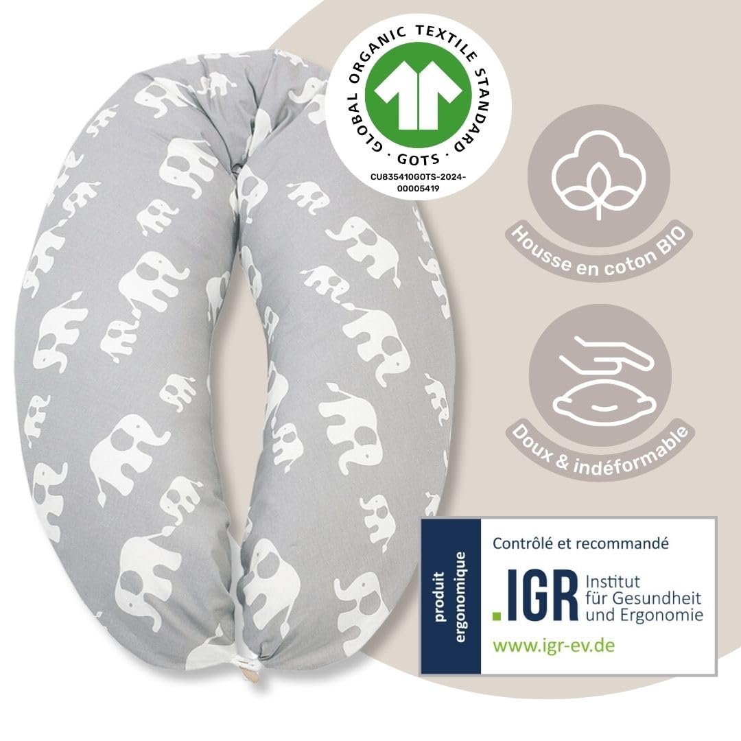 HOBEA-Germany Coussin d'allaitement 190 cm x 76 cm XXL Coussin de Grossesse Coussin pour Dormir sur Le côté avec Housse en Coton Biologique (forêt)