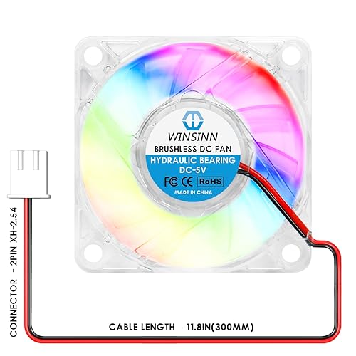 Miniatura 6 de WINSINN Ventilador RGB de 2.362 in de 12 V, ventiladores LED coloridos micro de 24 voltios 6010 con rodamiento hidráulico, enfriamiento sin