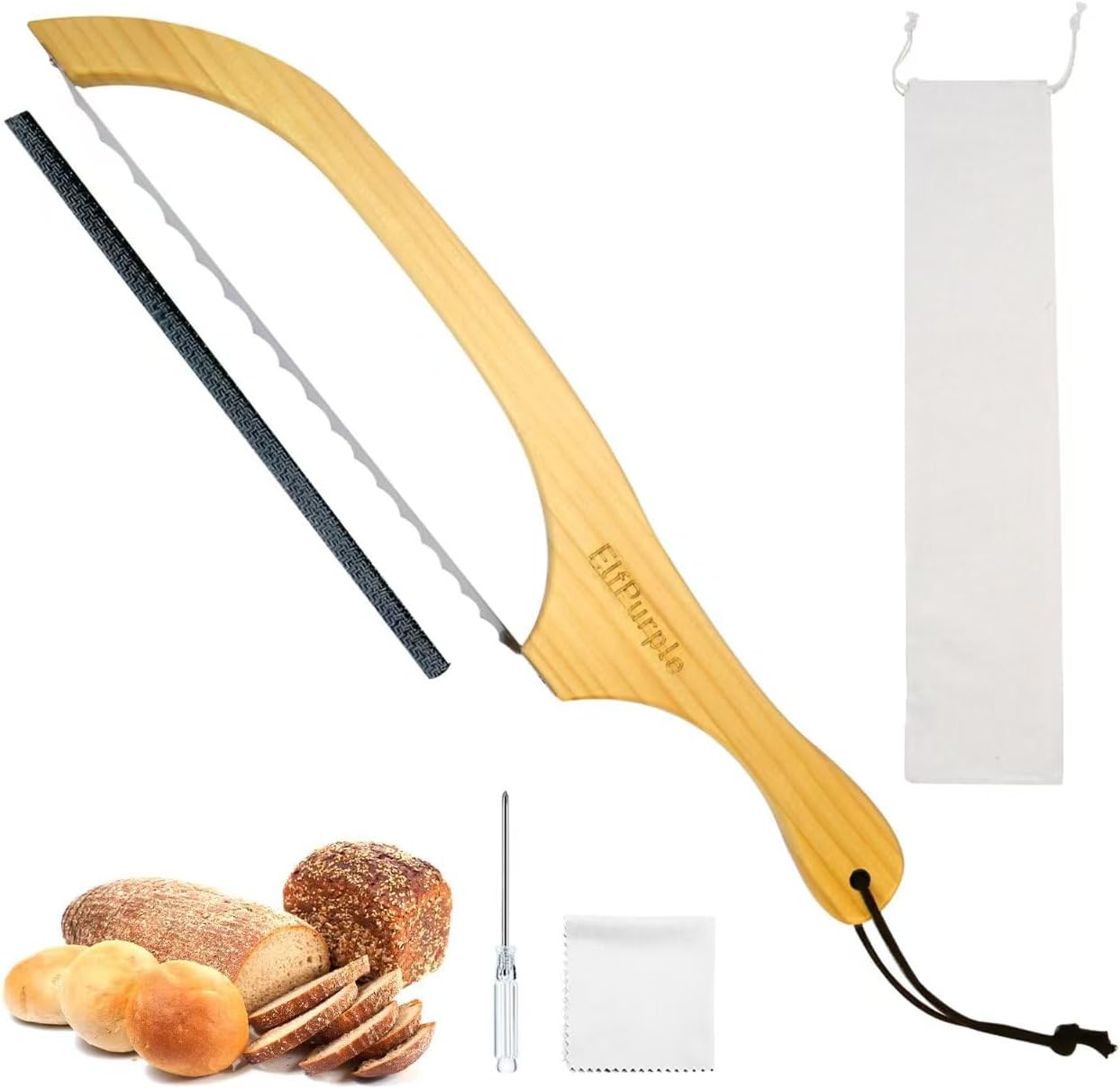 Sourdough Bread Slicer,16inch Bread Knife for Homemade Bread,Bread Bow Knife for Sourdough Rounds,Bread Cutter with Protective Cover,Stainless Steel Serrated Bread Knofe (Natural color)