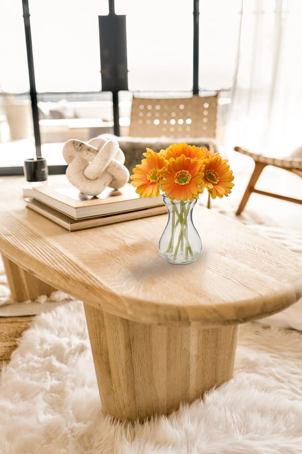 6 pcs Artificial African Daisies with Glass Vase, Small Fake Flowers in Vase with Faux Water - Image 4