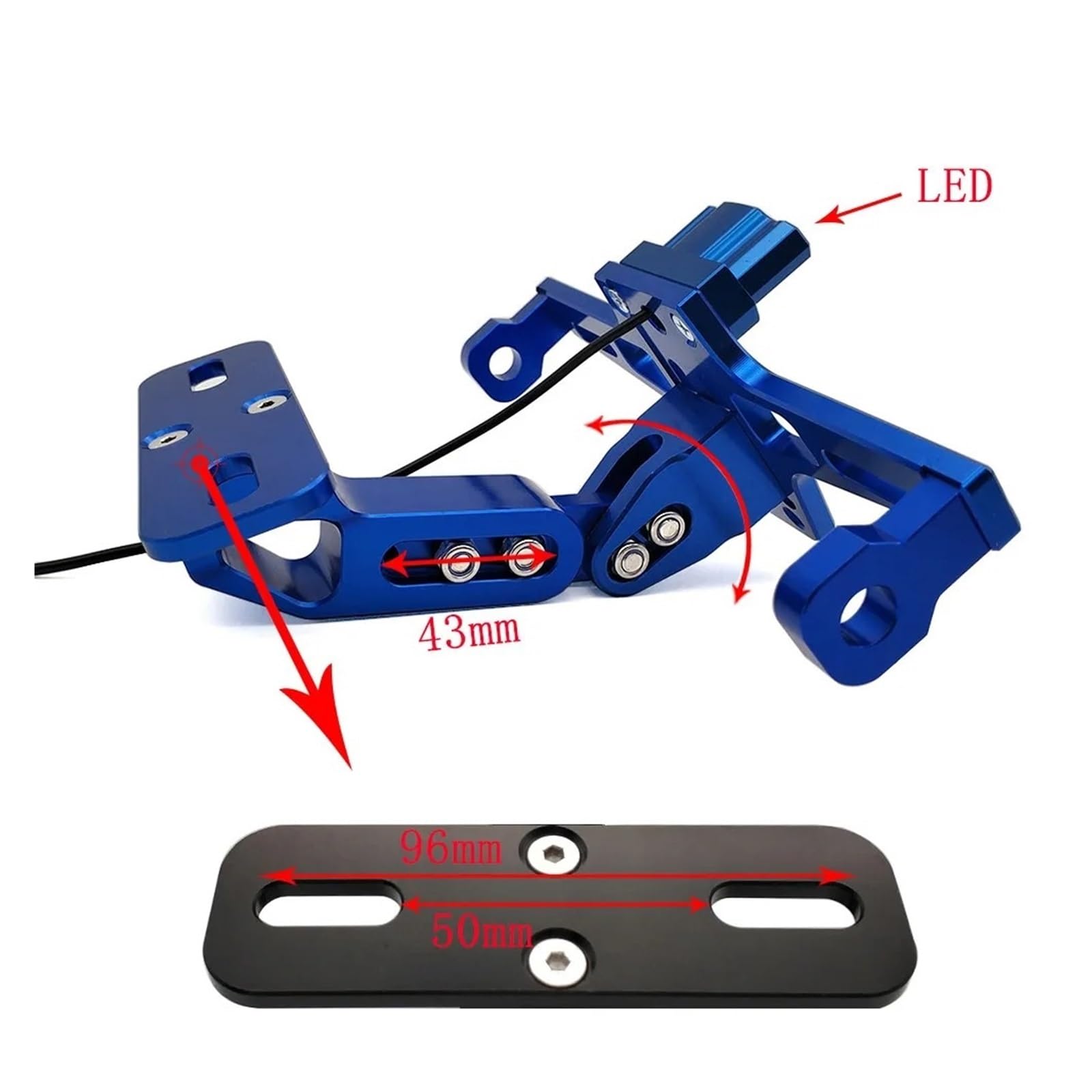 Soporte Matrícula para Suzuki para GSXR para GSX-R 600 750 1000 K1 K2 K3 K4 K5 K6 K7 K8 K9 Soporte para Marco Matrícula Motocicleta CNC con LED(Black)