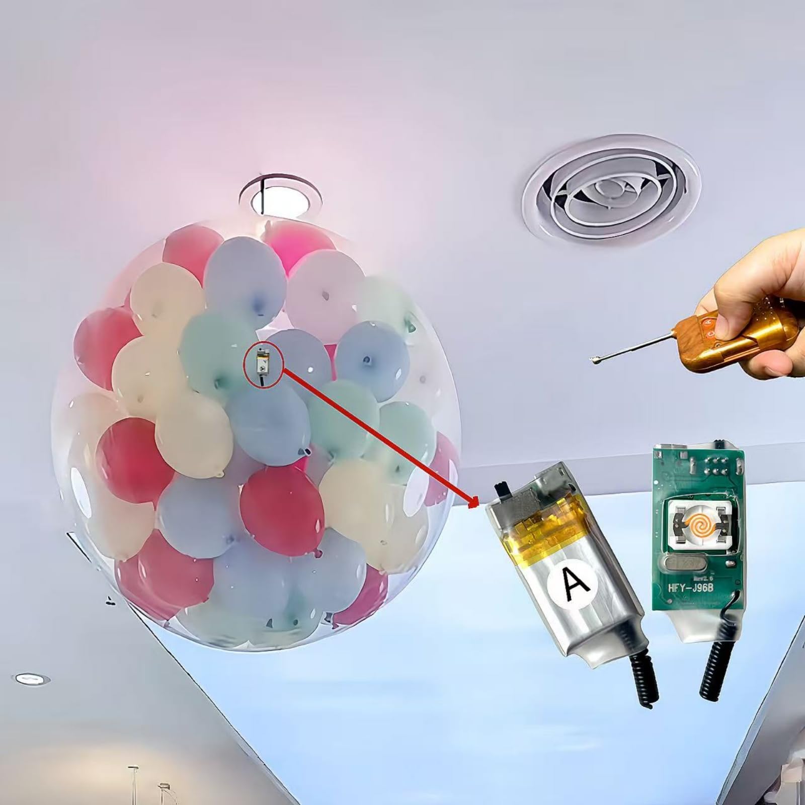 Wiederverwendbarer Balloon Popper Controller mit einer Reichweite von 30 Metern kompaktes und praktisches Design geeignet für jede Art von Party und Balloon Popper Tool kombiniert Party (1 control 4)