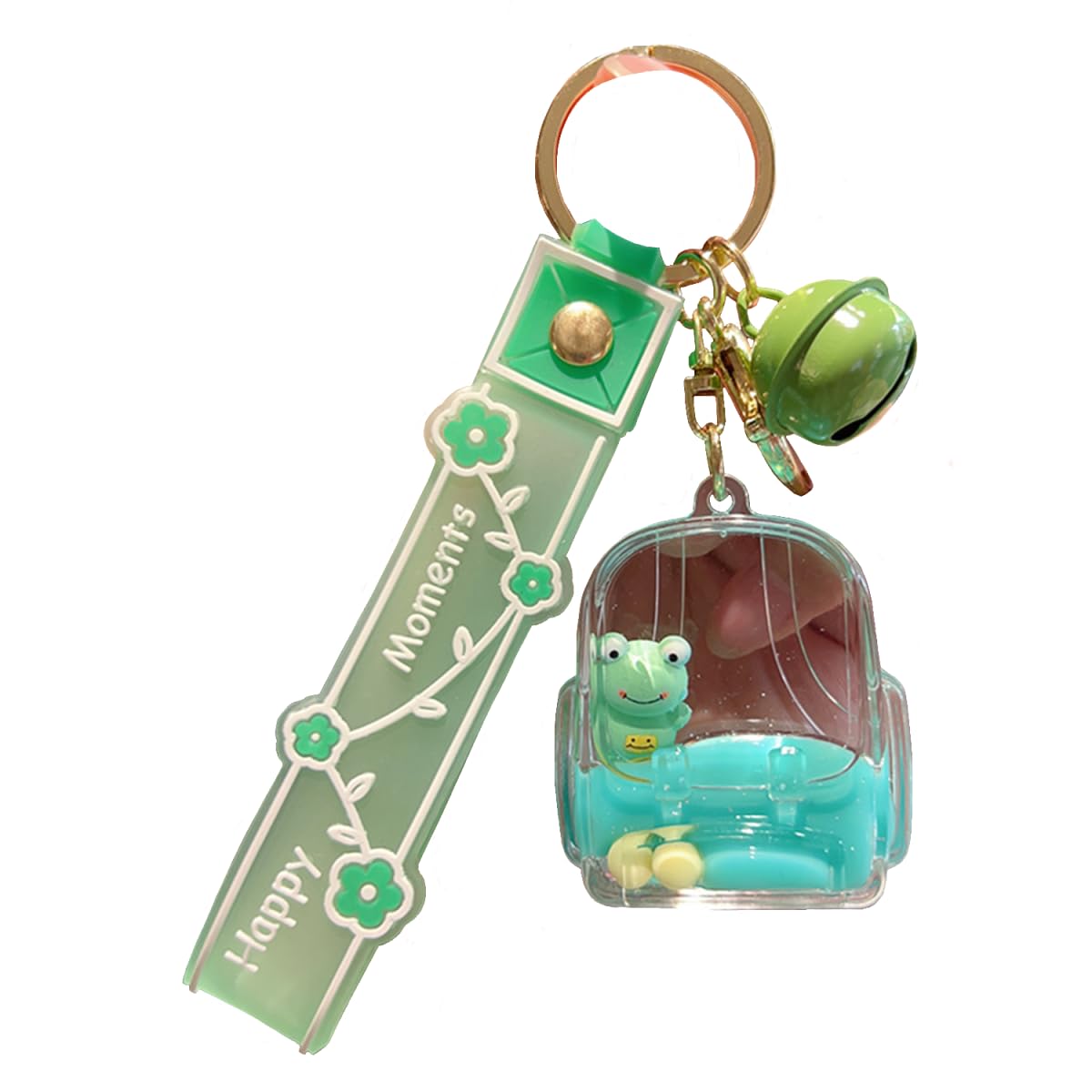 ZDHC Cute Floating Frog Keychain Creative Green Motion Liquid Quicksand Animal Keyring Bag Car Keys Pendant for Women Girl