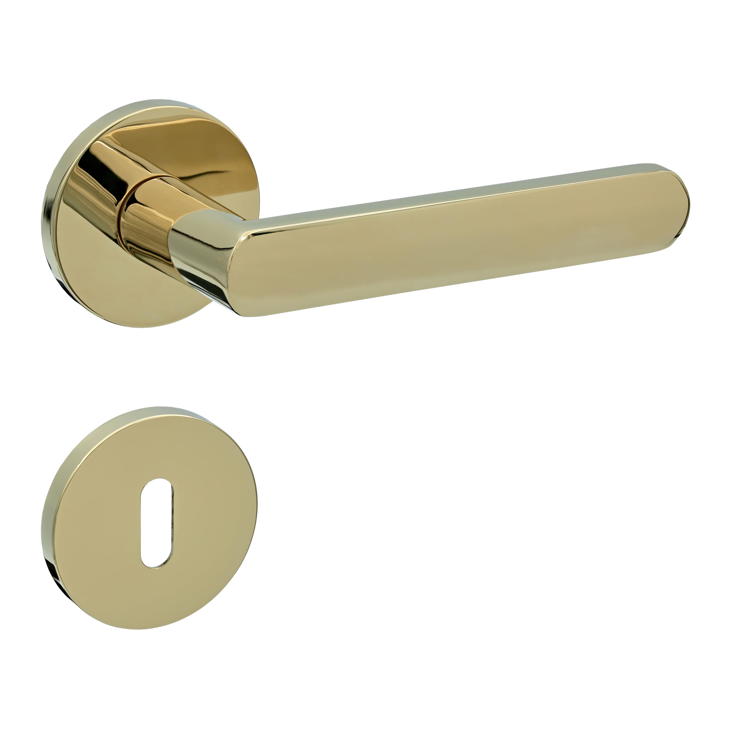 Gavroche Türgriffe Set BB Buntbart | Türklinken für Innentüren in glanz Gold Optik | Drückergarnitur für Zimmertür mit runder Rosettengarnitur aus Zink | Türbeschlag in L-Form