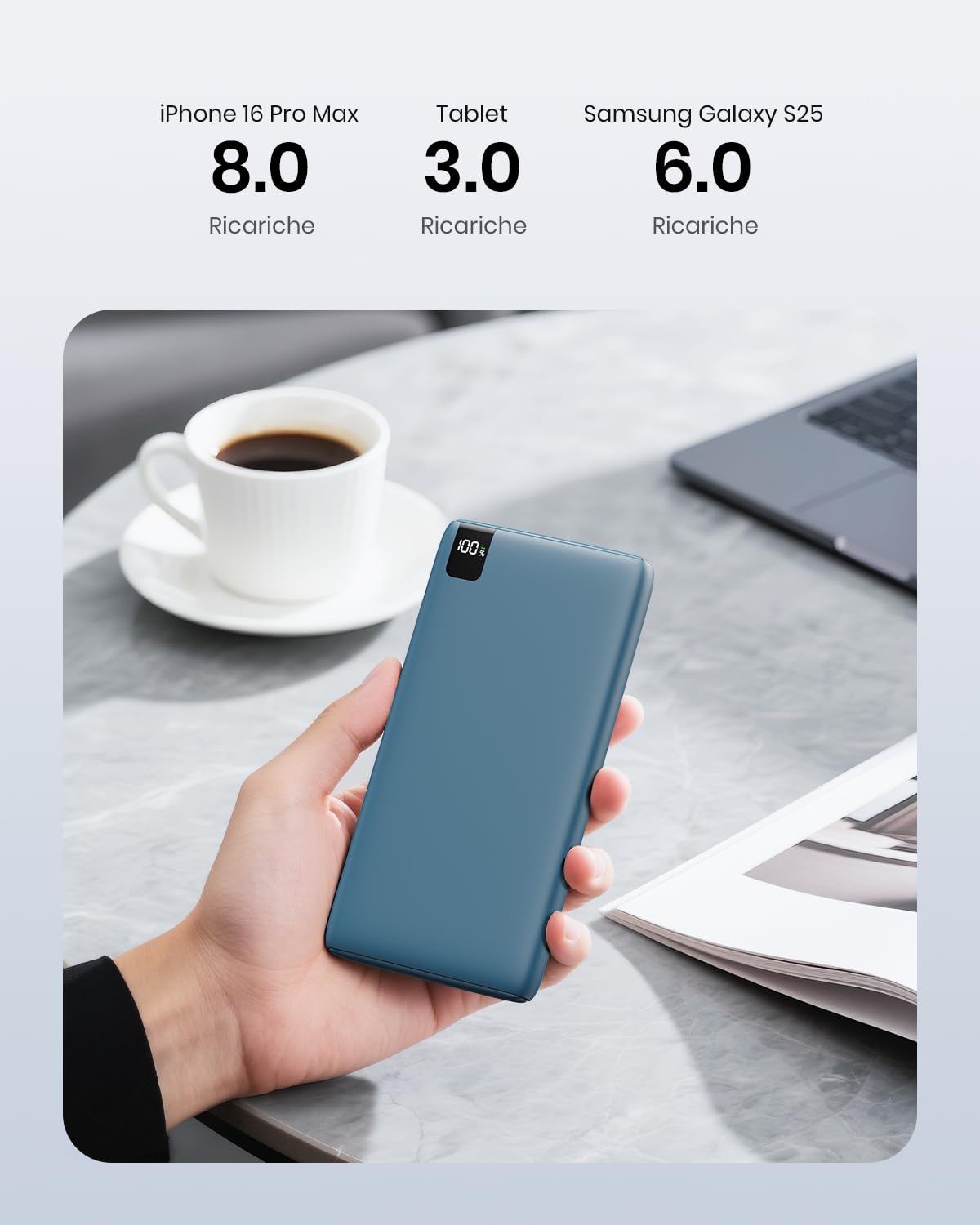 Batteria Esterna 27000mah Power Bank - Hiluckey Caricatore Portatile con Display Digitale LED 22.5W Ricarica Rapida PD USB C Powerbank con 4 Uscita per Smartphones Tablet