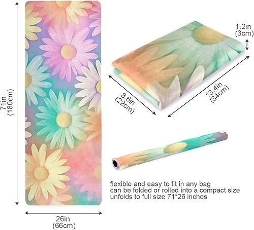 Miniatura 5 de Wassud Colorful Daisies (2) esterillas de yoga para mujeres y hombres de 71 x 26 pulgadas, alfombrilla plegable antideslizante para pilates,