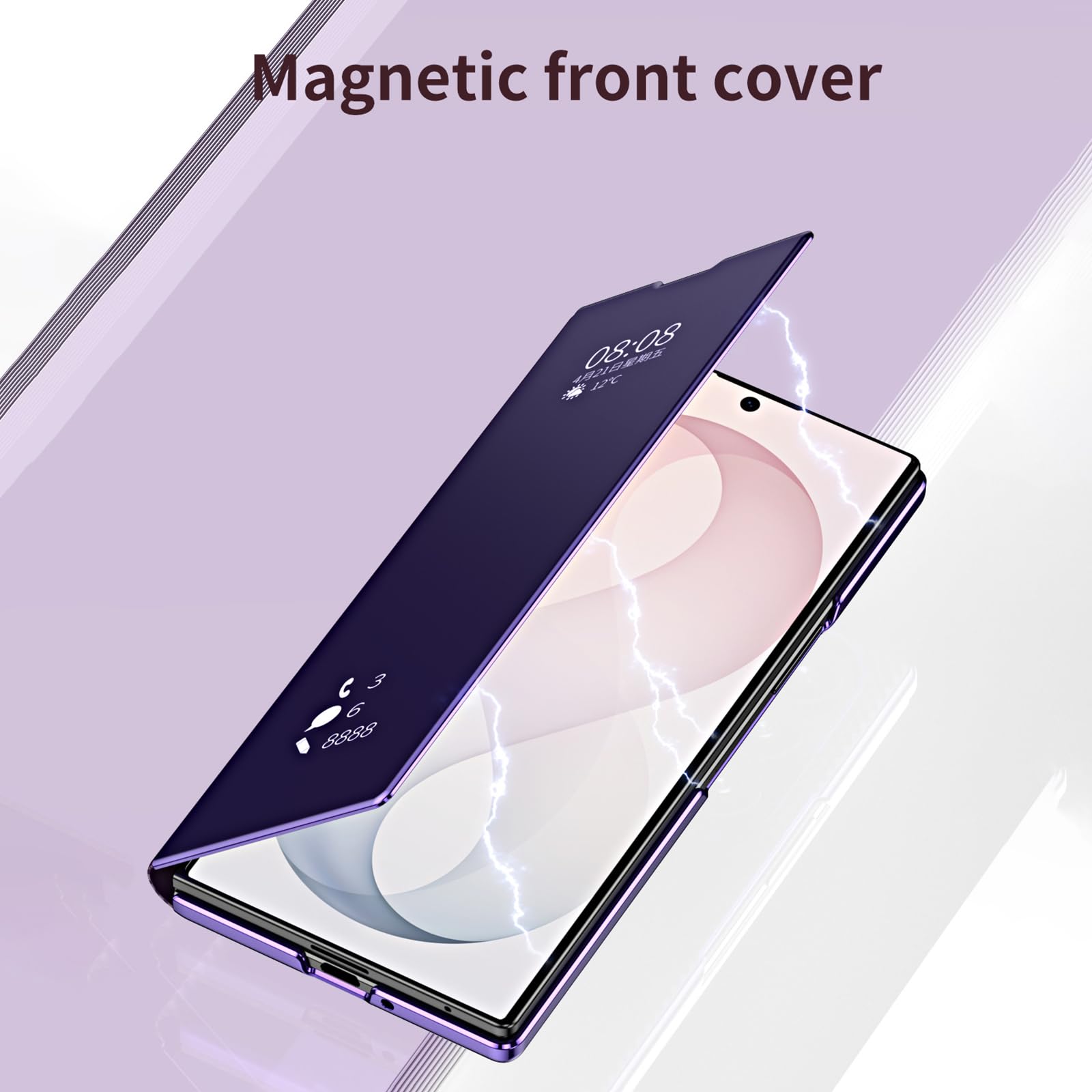 Ribaltabile Custodia per Samsung Galaxy Z Fold 8 Ultra, Chiaro Finestra | Fibra di Carbonio Modello Pelle Placcatura Specchio Cover con Funzione Supporto S-Pen Slot Caso,D'oro,Fold 8 Ultra