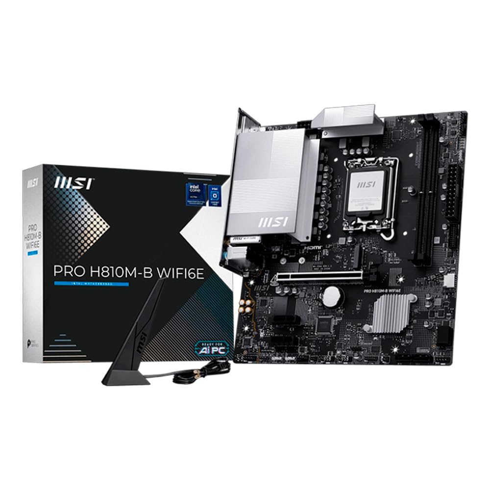 MSI PRO H810M-B WIFI6E Motherboard, mATX - Supports Intel Core Ultra Processors (Series 2), LGA 1851 - DDR5 Memory Boost (6400 MT/s MAX), PCIe 5.0 x16, M.2 Gen4, Wi-Fi 6E, 2.5G LAN