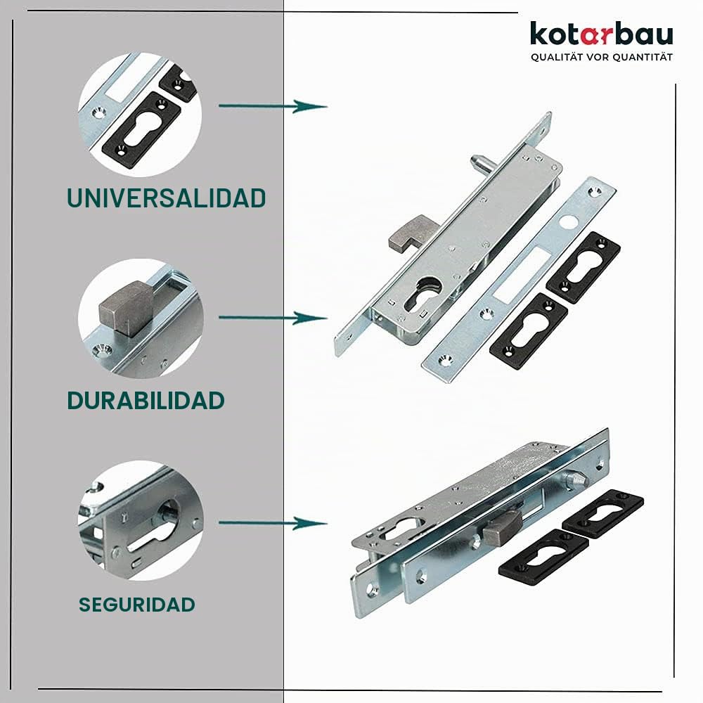 KOTARBAU® Cerradura para embutir para bombín, Cerraduras para Puertas correderas H-40, Cerradura de Gancho, Cerradura de Acero INOX, Cerrojo Pico de Loro en Acero, Herraje de Seguridad para Puertas