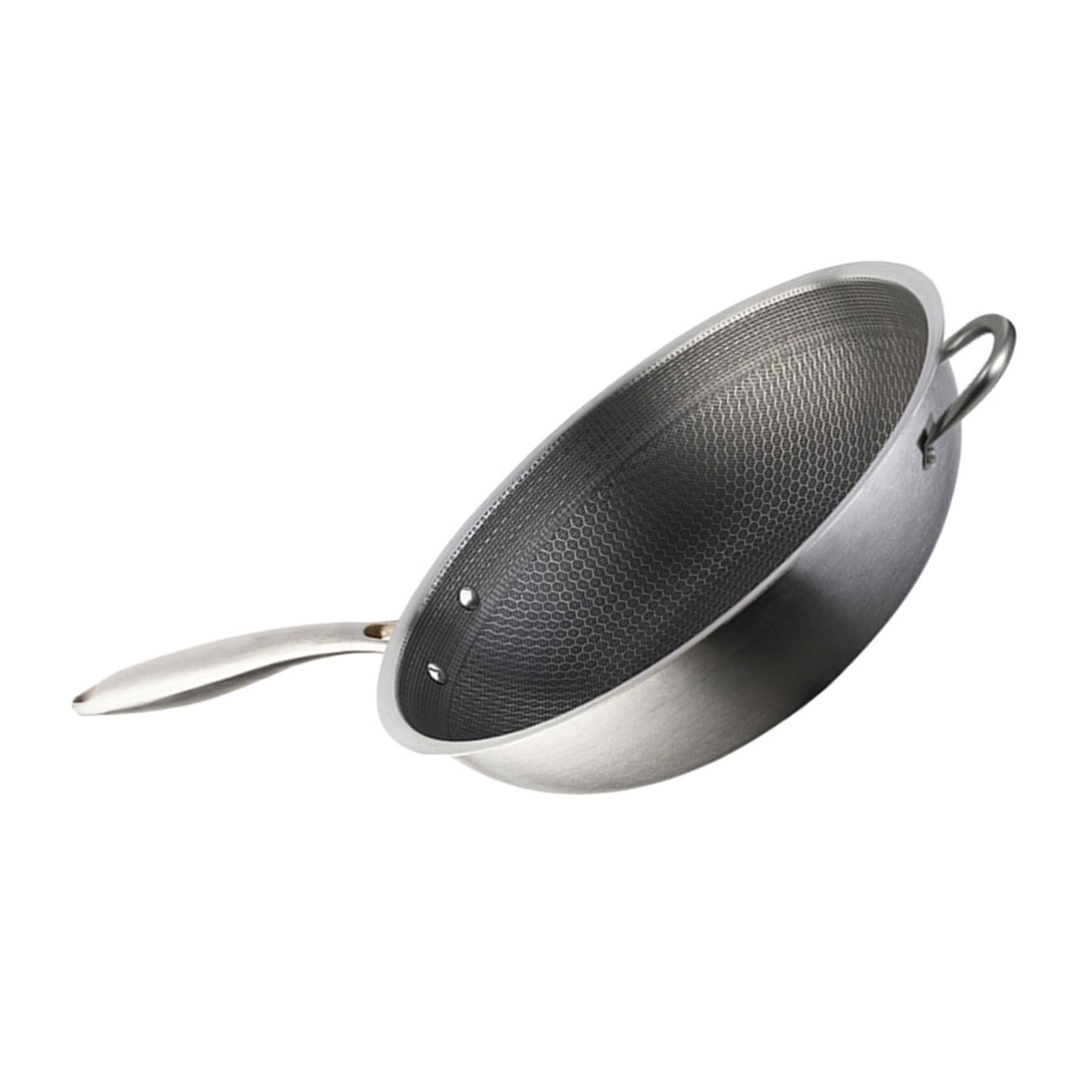 Wok Antiadhésif en Acier Inoxydable Nid Abeille 36cm Cuisine