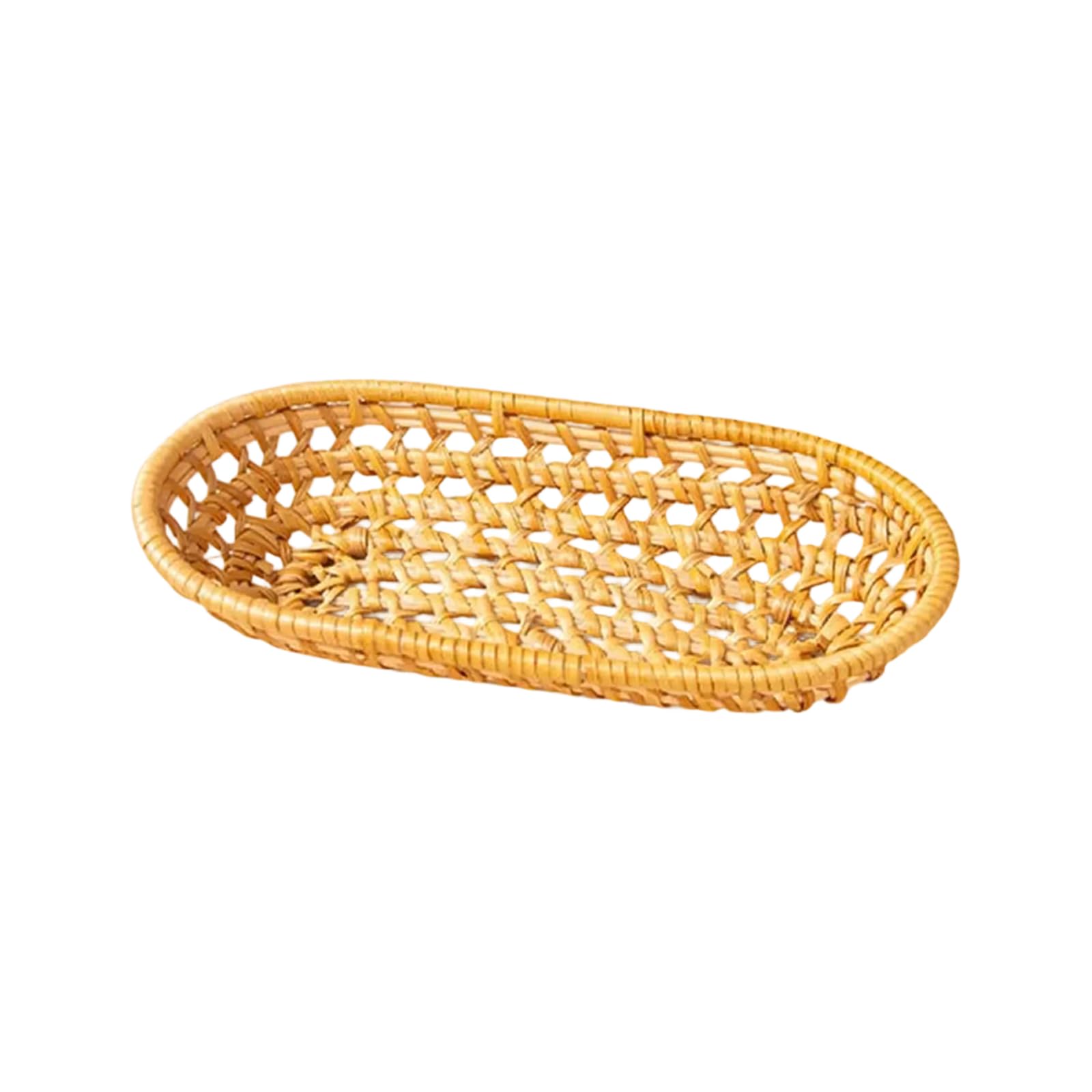 Kalttoy Desktop Organiser Snacks Holder Oval Shaped Rattan Woven Basket Fruit Storage Tray Multifunctional Serving Plate Large Capacity Tray