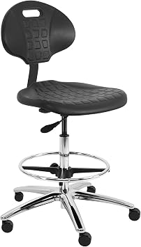 BenchPro Height-Adjustable Chair, Sturdy Polyurethane Foam Seat with 450 lb Capacity Black, Footring and Chrome Heavy Polished Steel Base Ideal for Automotive, Lab, Cleanroom, and Home Use