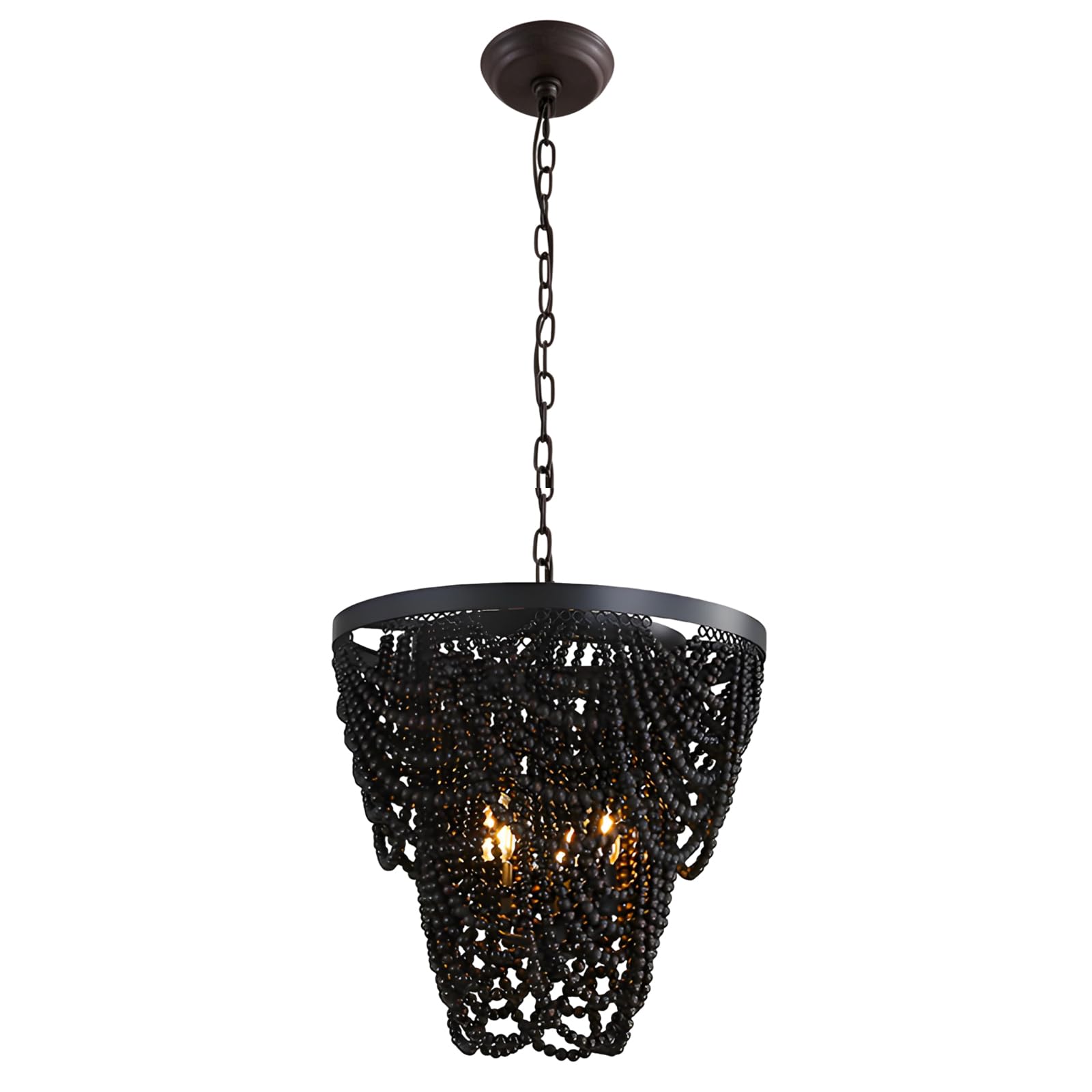 WLBHWL 20" Boho Wood Beaded Chandelier Rustic Farmhouse Pendant Light 3-Lights Large Coastal Hanging Ceiling Lighting Fixture for Living Room Dining Room Foyer Entryway Bedroom