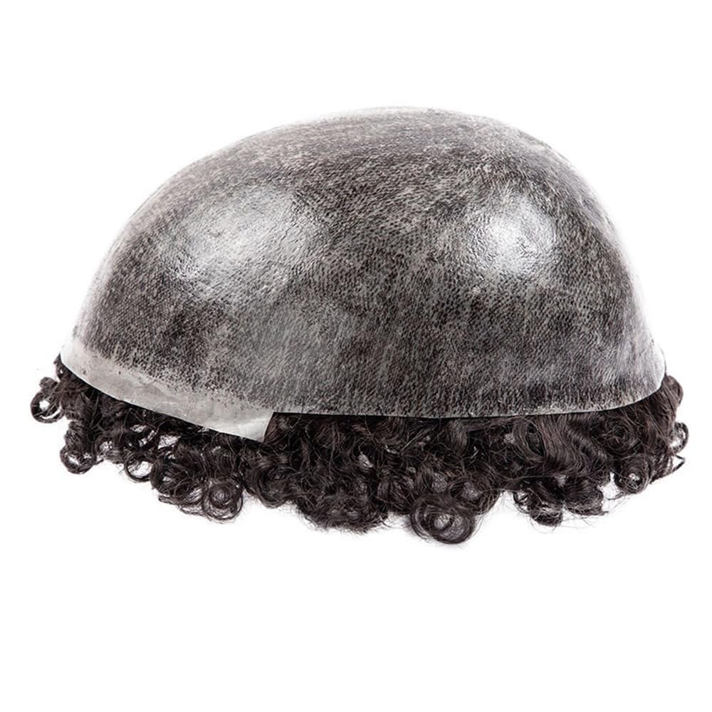25 mm kręcone męskie treski, wstrzykiwana peruka ze skóry PU, afro kręcone włosy dla mężczyzn (2#, 7 x 10)