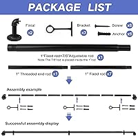 Vista 6 de Barras de cortina negras para ventanas de 66 a 120, barra de cortina industrial de 1 pulgada, barras de cortina negras de 1 pulgada, barras
