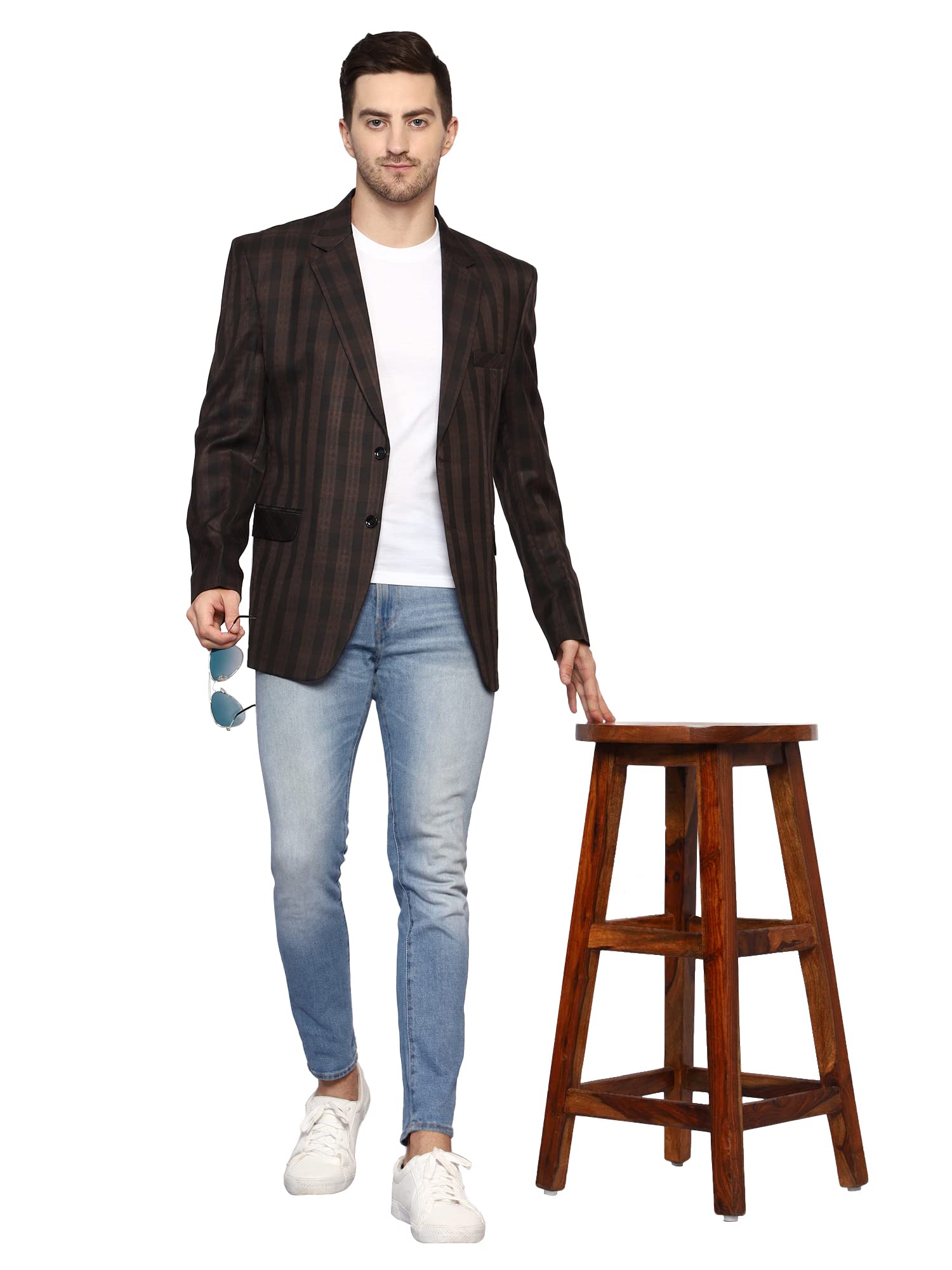 Men's Slim Fit Casual Checkered Blazer (Chocolate & Black)-image-47
