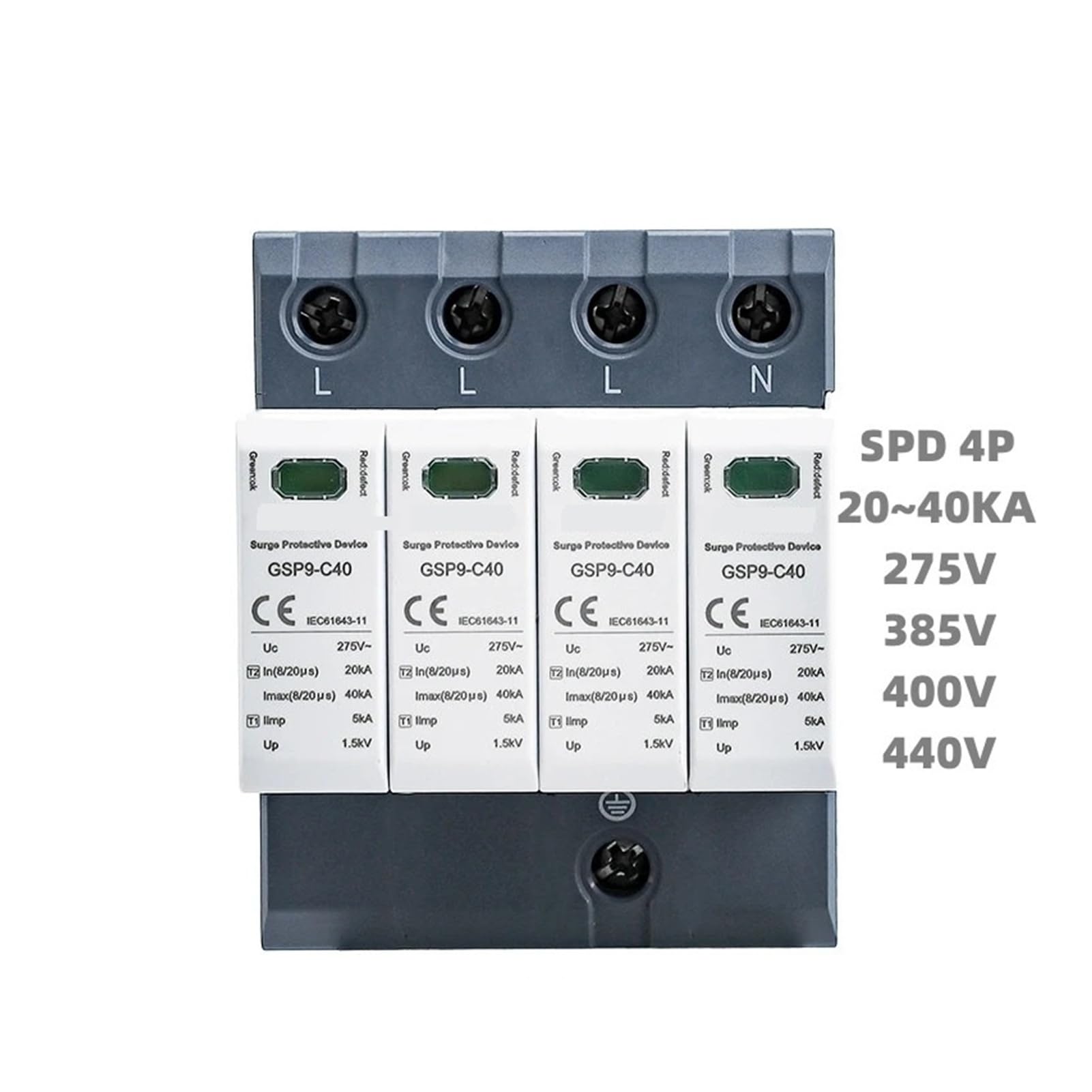 Protector contra sobretensiones doméstico GSP9 2P 4P | 1P+N Carril Din 20KA-40KA SPD AC275V SPD(4P AC275V 40KA)