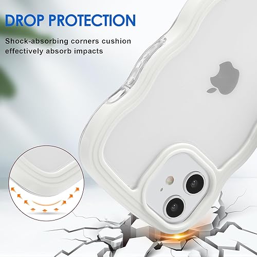 Miniatura 2 de Anuck Funda para iPhone 12 con borde ondulado, diseño de espalda transparente, agarre antideslizante, forma de marco rizado, a prueba de golpes, TPU