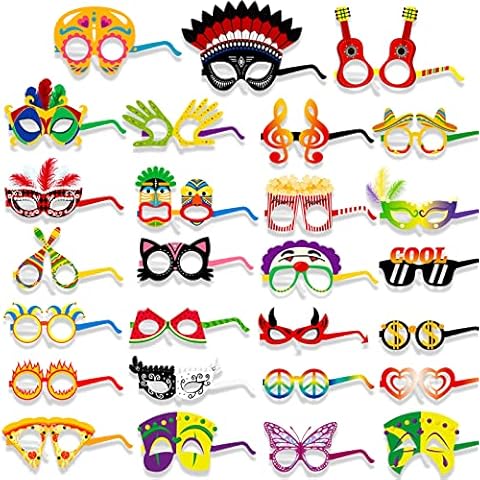 DPKOW 27pcs Novelty Carnival Party Glasses Mask, Paper Fancy Party Eyeglasses for Halloween Carnival Costume Accessories Favor, Venice Parade Birthday Mexican Fiesta Glasses Photo Props Supplies Cover