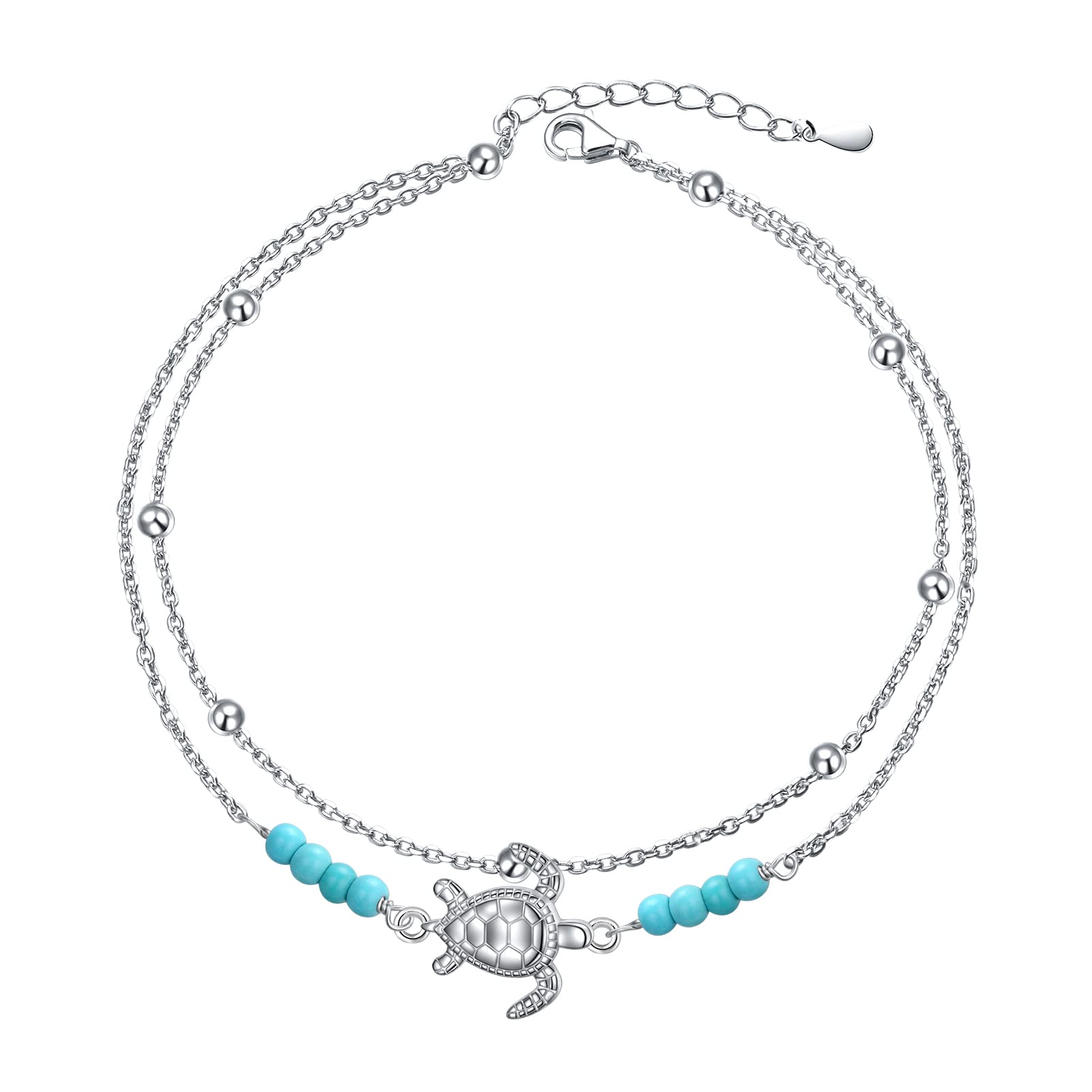 Flyow S925 Sterling Silber Layered Fußkettchen für Frauen Meerjungfrau/Schildkröte/Mond Stern Einstellbare Fuß Fußkettchen Schmuck Geschenke für Frauen Mädchen