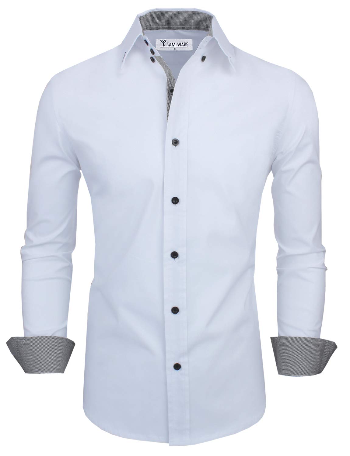 Men's Classic Slim Fit Contrast Inner Long Sleeve Dress Shirts