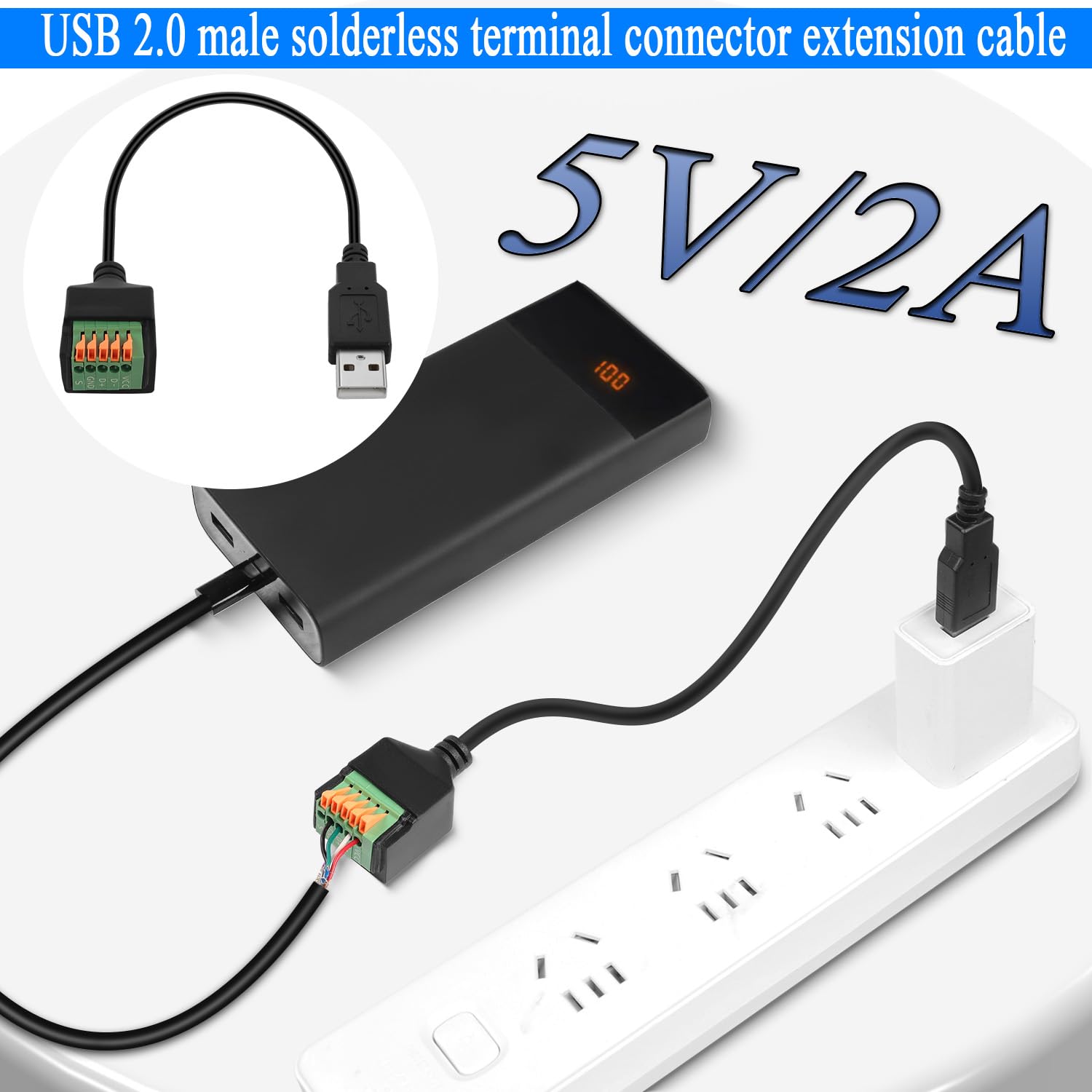 QIANRENON Mini USB incorporato, ricarica cavo corto, adattatore mini USB maschio a femmina, filettatura fissa, collegamento dati 480 Mbps, 5 V2 A, montaggio auto, RV/barca, cruscotto, desktop, 30 cm