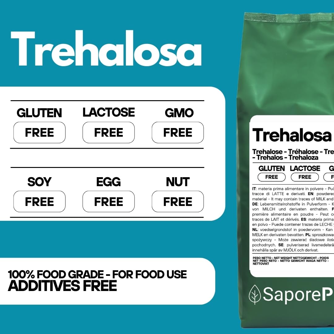 SaporePuro Trehalosa 1 kg - Menos dulce que un azúcar normal - Azúcar de bajo índice glucémico