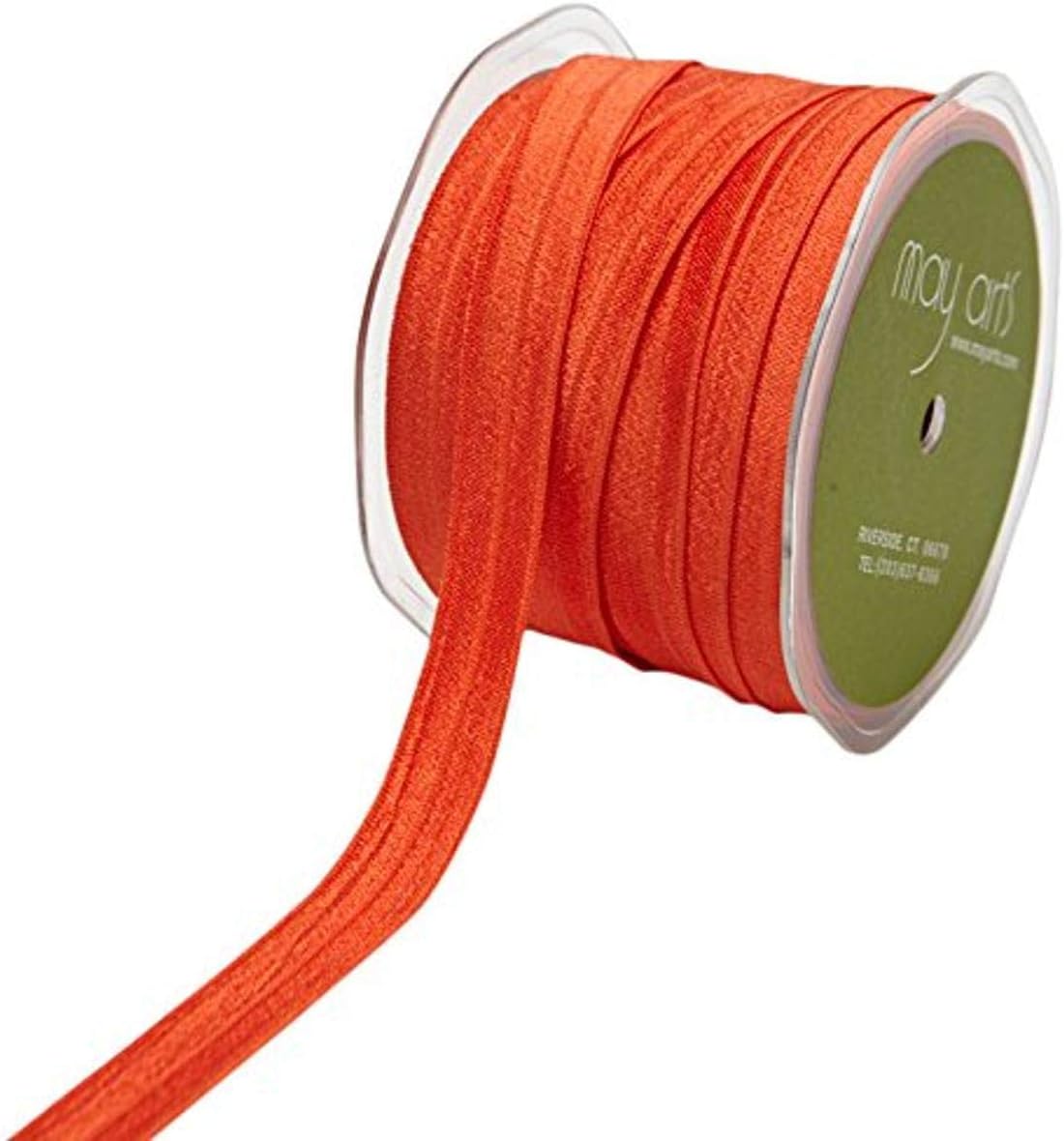 May Arts Ribbon Orange 5/8 Inch Elastic Ribbon, 30 yd