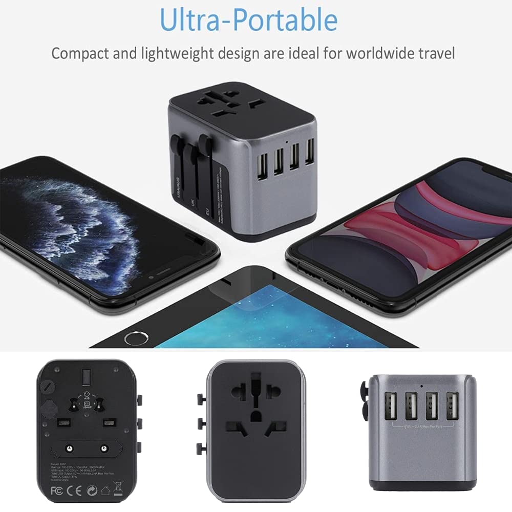 Adattatore di alimentazione universale in tutto il 4. USB Adattatore di caricabatterie per viaggiare con UE US UK AU Plug Socket per caricabatterie da viaggio universale Spina da viaggio per adattator