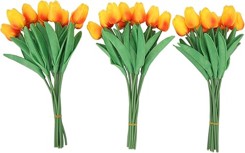 Miniatura 6 de ViaGasaFamido 30 piezas de flores artificiales vívidos detalles decorativos simulación falsos tulipanes PU decoración de fiesta de boda (rojo