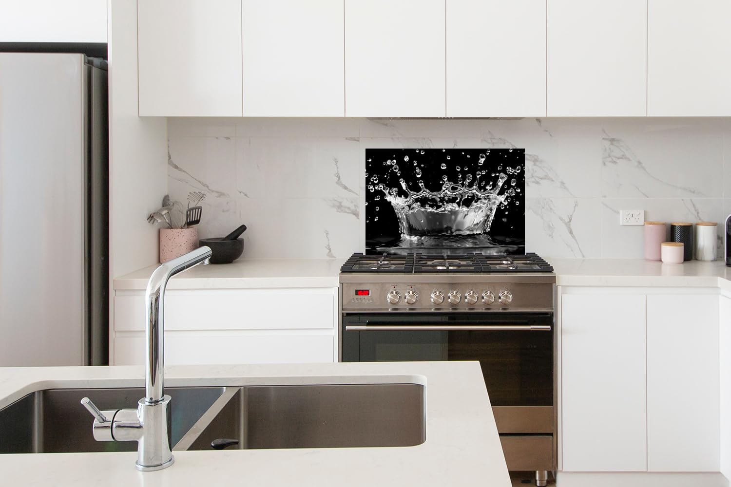KitchenYeah© Crédence Cuisine 70x50 cm Aluminium Accessoire Déco Protège Mur Plaque Protection Anti Éclaboussure Évier Eau - Noir - Abstrait