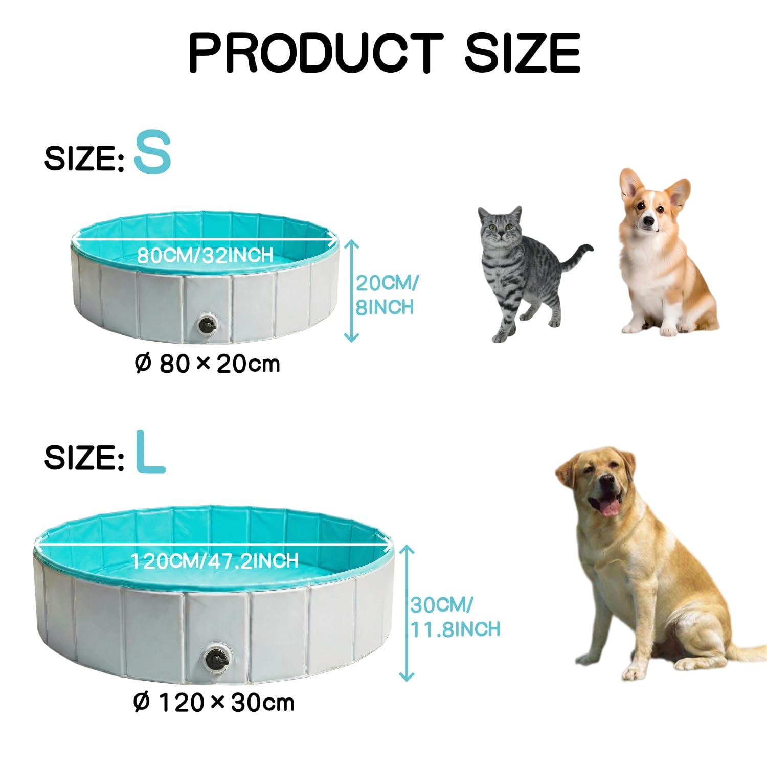 Piscina para Perros Grandes y Pequeños, Piscinas Plegable Rigida Antideslizante, Bañera para Mascotas Portátil con Desagüe, para Mascotas, Gatos, Uso Interior y Exterior (80x20cm) (Small)